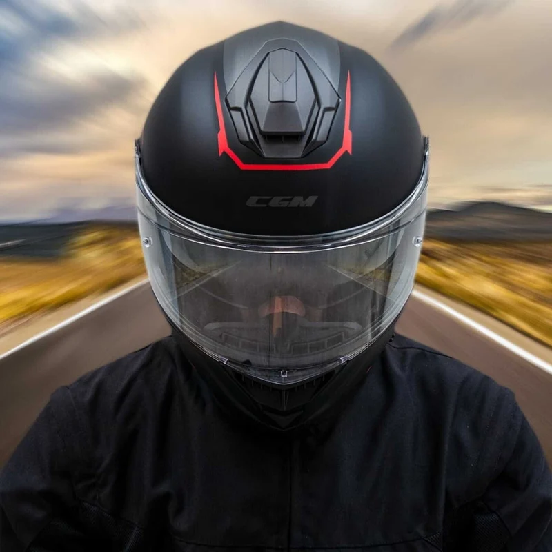 CGM 360G KAD RIDE Integral Moto Torismo Casco Negro Rojo Mate