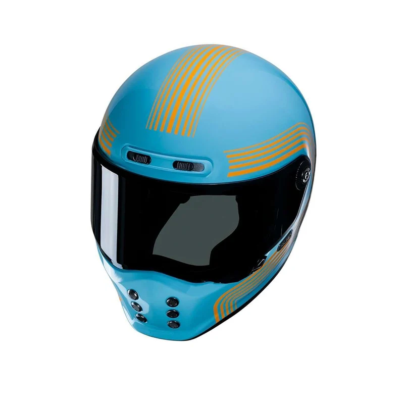 HJC V10 Foni MC27 moto integral casco azul claro naranja