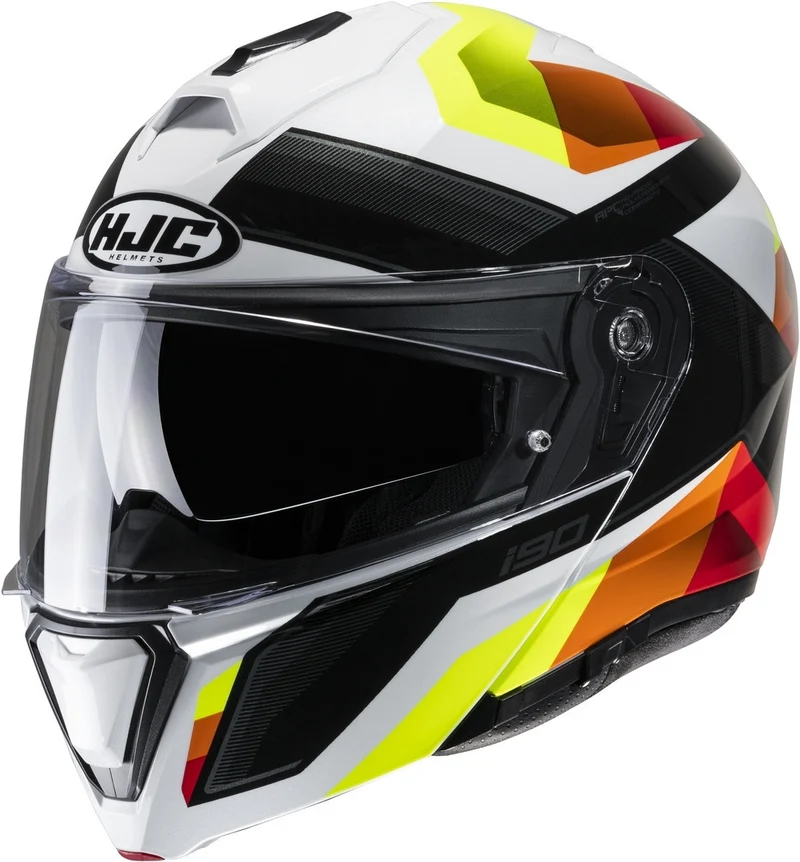 HJC i90 LARK MC3H Casco de moto modular blanco rojo amarillo fluo