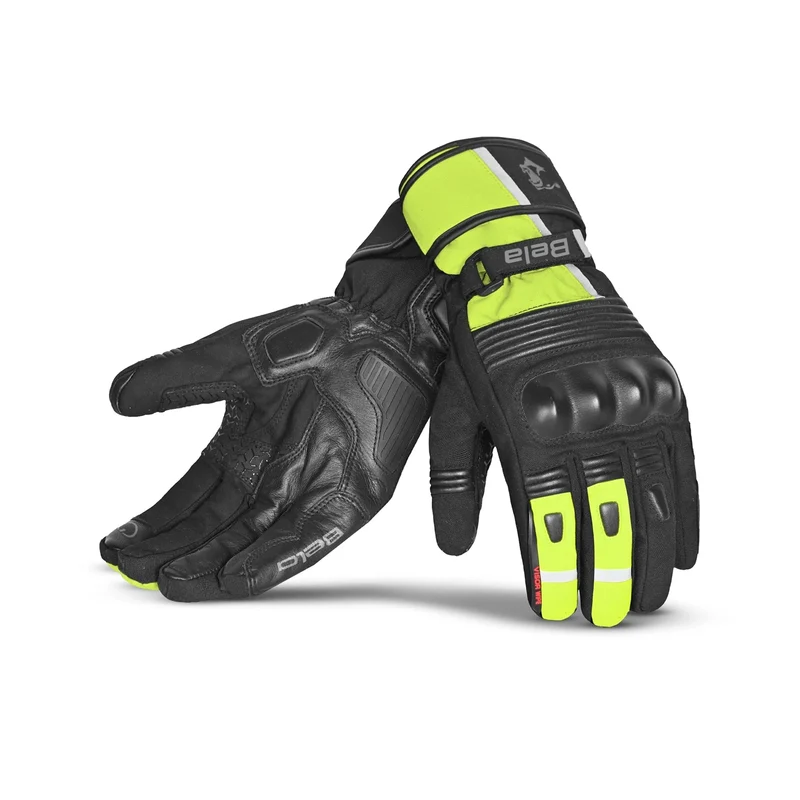 BELA ICE WINTER WP GUANTES DE MOTO PIEL MUJER NEGRO AMARILLO FLUO