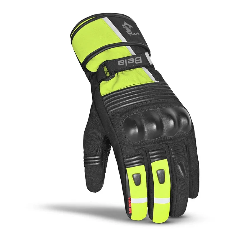 BELA ICE WINTER WP GUANTES DE MOTO PIEL MUJER NEGRO AMARILLO FLUO