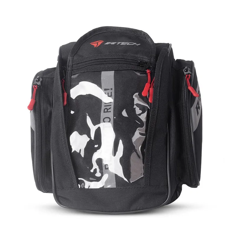 R-TECH - Mochila Piel/Textil Clutch Negro Rojo