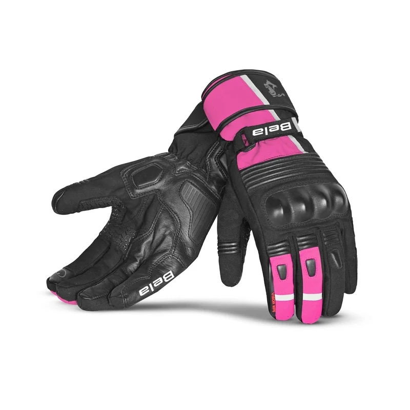 BELA ICE WINTER WP GUANTES DE MOTO PIEL MUJER NEGRO ROSA