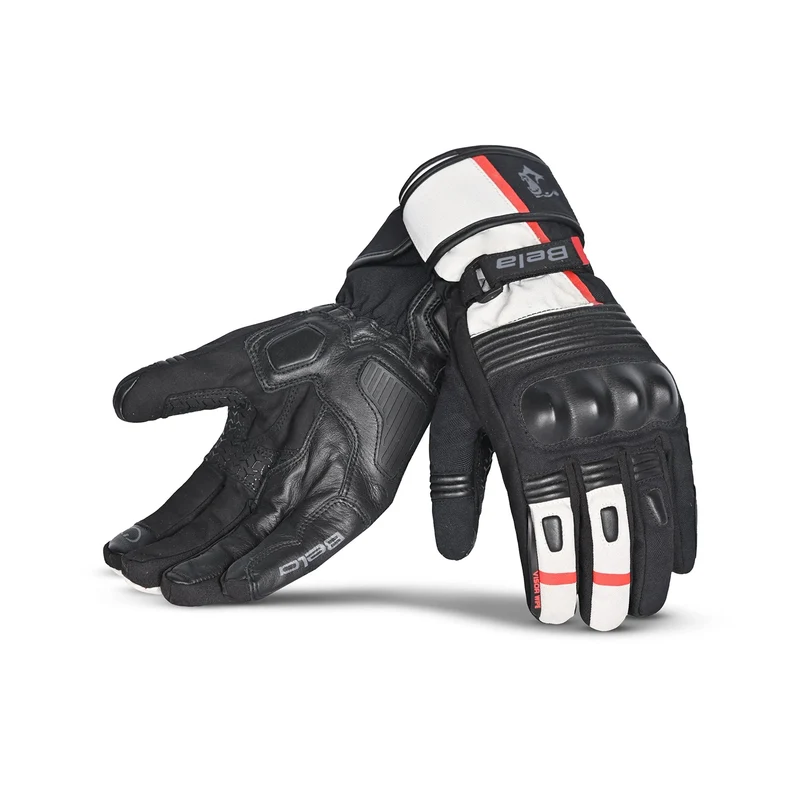 BELA ICE WINTER WP GUANTES DE MOTO PIEL NEGRO BLANCO ROJO