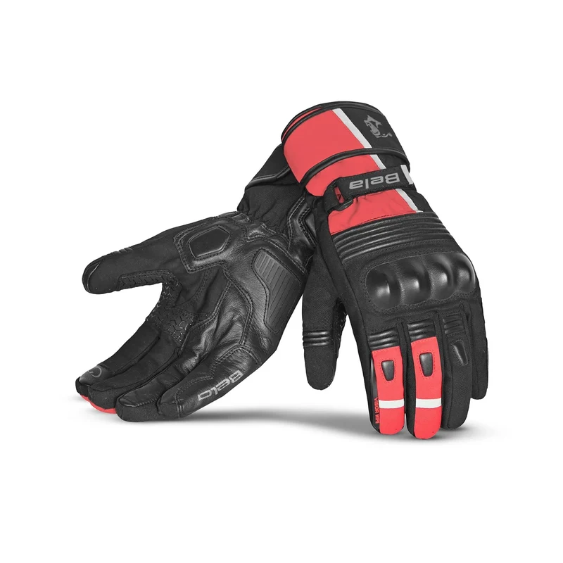 BELA ICE WINTER WP GUANTES DE MOTO PIEL NEGRO ROJO