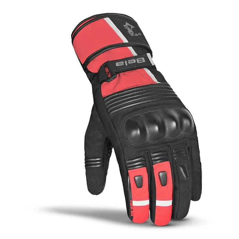 BELA ICE WINTER WP GUANTES DE MOTO PIEL NEGRO ROJO