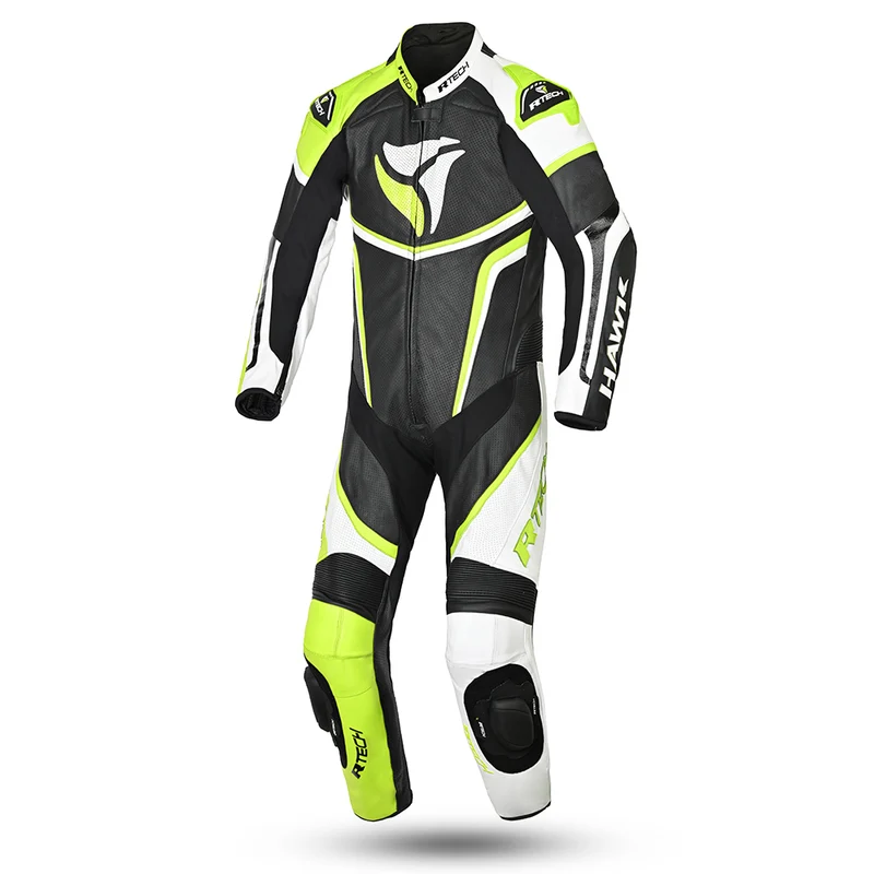 R-TECH HAWK 1 PC PIEL MONO DE MOTO NEGRO BLANCO AMARILLO FLUOR