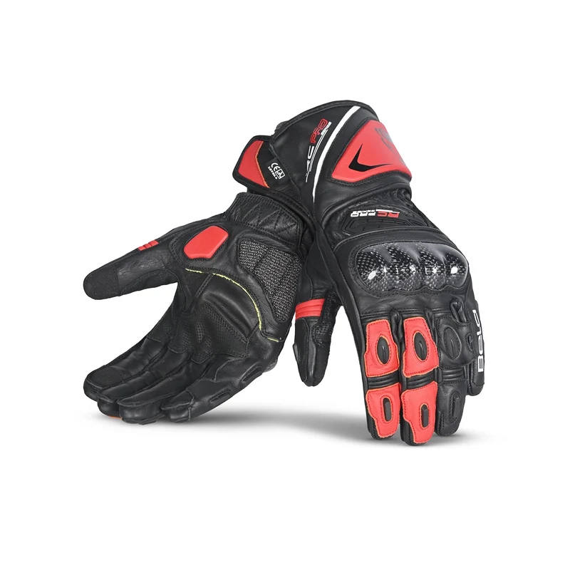 BELA ROCKET GUANTES DE MOTO LARGOS HOMBRE PIEL NEGRO ROJO