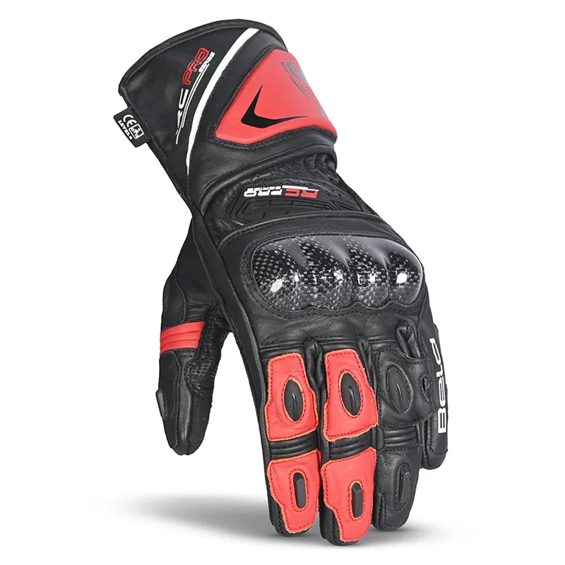 BELA ROCKET GUANTES DE MOTO LARGOS HOMBRE PIEL NEGRO ROJO