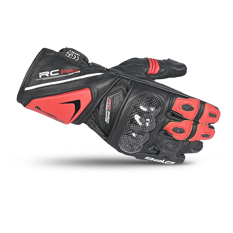 BELA ROCKET GUANTES DE MOTO LARGOS HOMBRE PIEL NEGRO ROJO