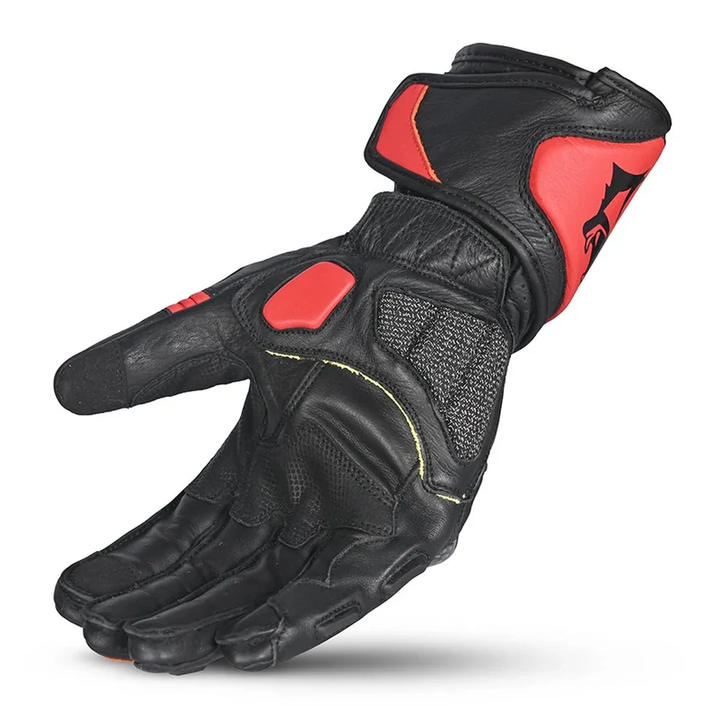 BELA ROCKET GUANTES DE MOTO LARGOS HOMBRE PIEL NEGRO ROJO