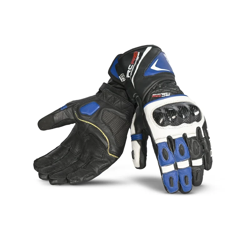 BELA ROCKET GUANTES DE MOTO LARGOS HOMBRE PIEL BLANCO AZUL NEGRO