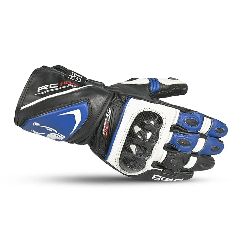 BELA ROCKET GUANTES DE MOTO LARGOS HOMBRE PIEL BLANCO AZUL NEGRO