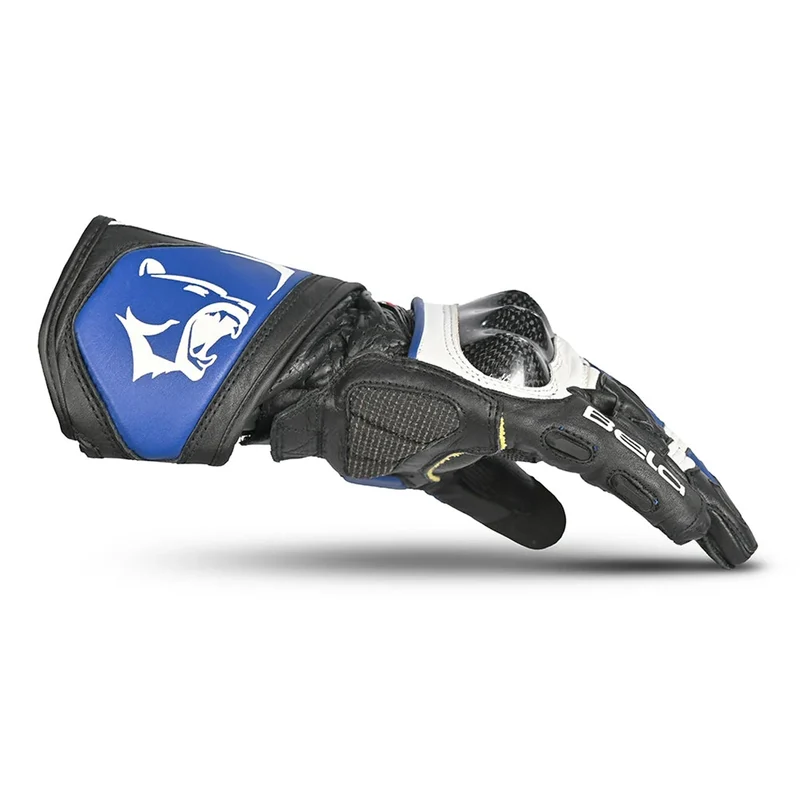 BELA ROCKET GUANTES DE MOTO LARGOS HOMBRE PIEL BLANCO AZUL NEGRO
