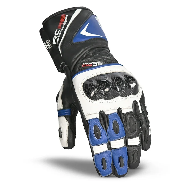 BELA ROCKET GUANTES DE MOTO LARGOS HOMBRE PIEL BLANCO AZUL NEGRO