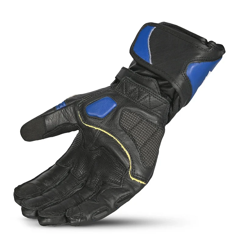BELA ROCKET GUANTES DE MOTO LARGOS HOMBRE PIEL BLANCO AZUL NEGRO