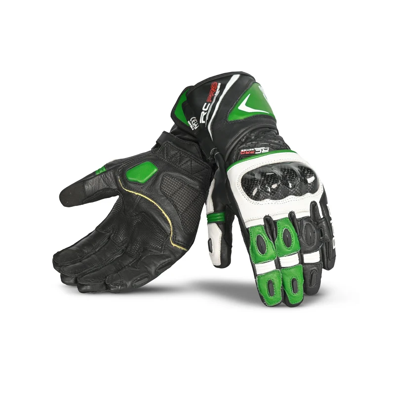 BELA ROCKET GUANTES DE MOTO LARGOS HOMBRE PIEL BLANCO VERDE NEGRO