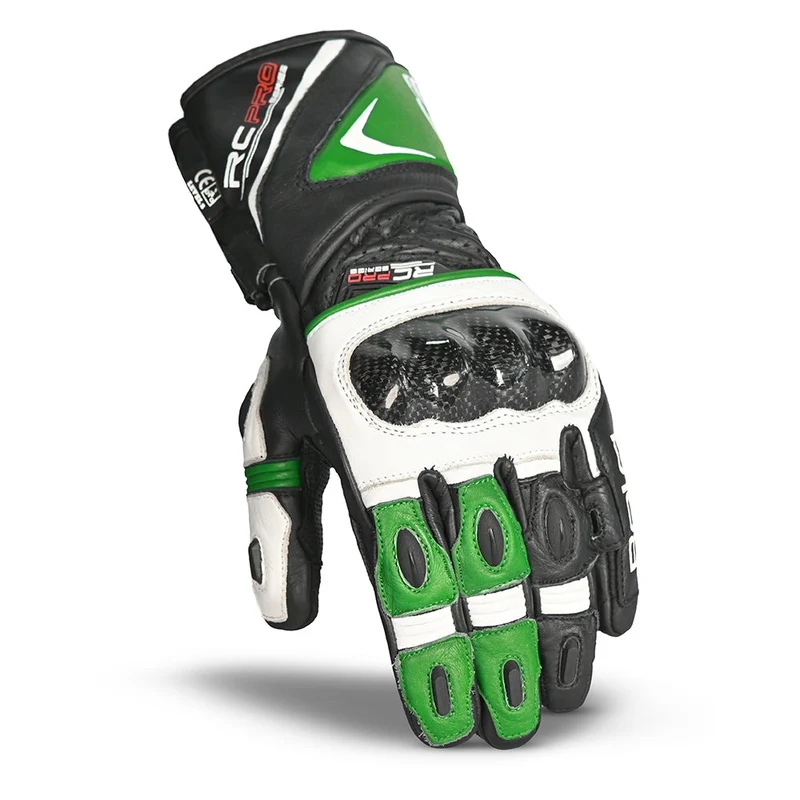 BELA ROCKET GUANTES DE MOTO LARGOS HOMBRE PIEL BLANCO VERDE NEGRO