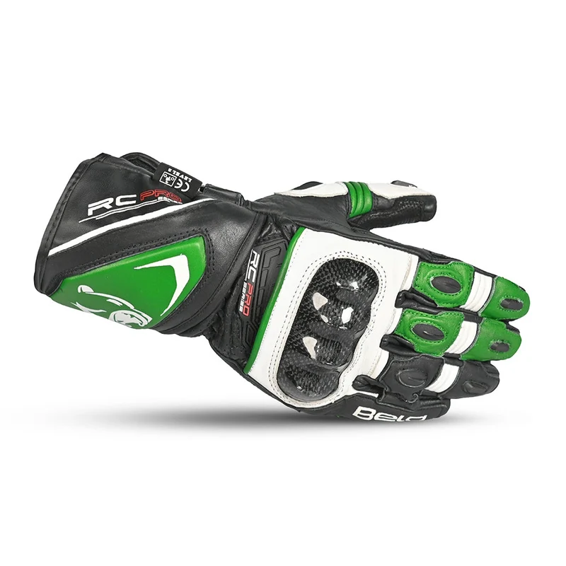 BELA ROCKET GUANTES DE MOTO LARGOS HOMBRE PIEL BLANCO VERDE NEGRO