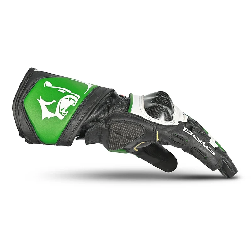 BELA ROCKET GUANTES DE MOTO LARGOS HOMBRE PIEL BLANCO VERDE NEGRO