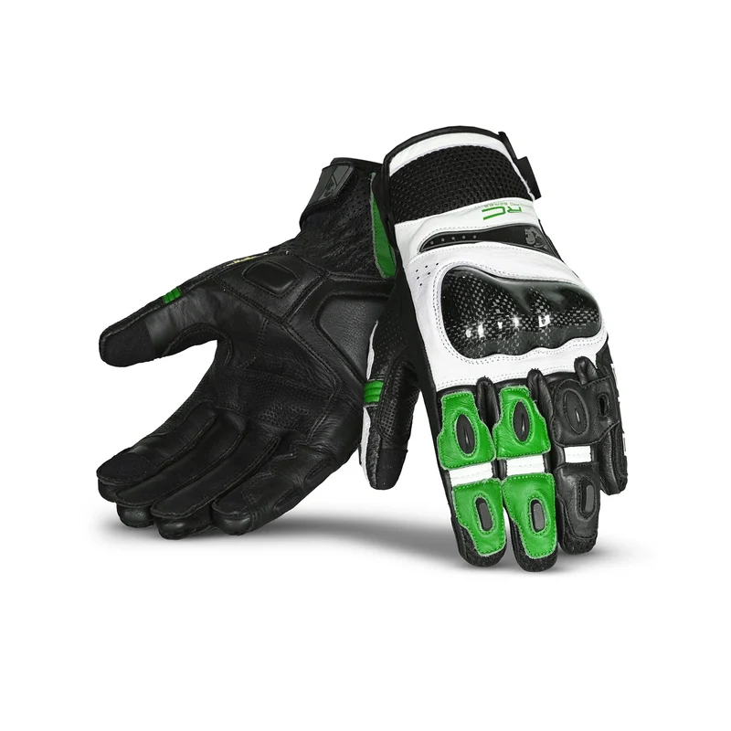BELA ROCKET GUANTES DE MOTO CORTOS HOMBRE PIEL BLANCO VERDE NEGRO