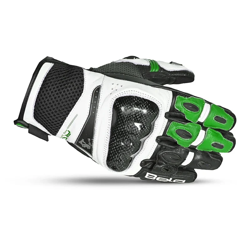 BELA ROCKET GUANTES DE MOTO CORTOS HOMBRE PIEL BLANCO VERDE NEGRO