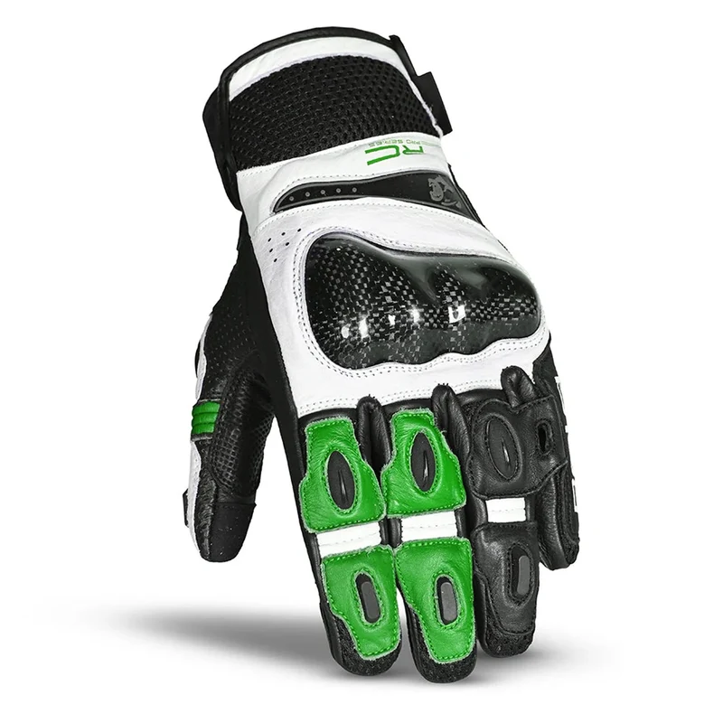 BELA ROCKET GUANTES DE MOTO CORTOS HOMBRE PIEL BLANCO VERDE NEGRO