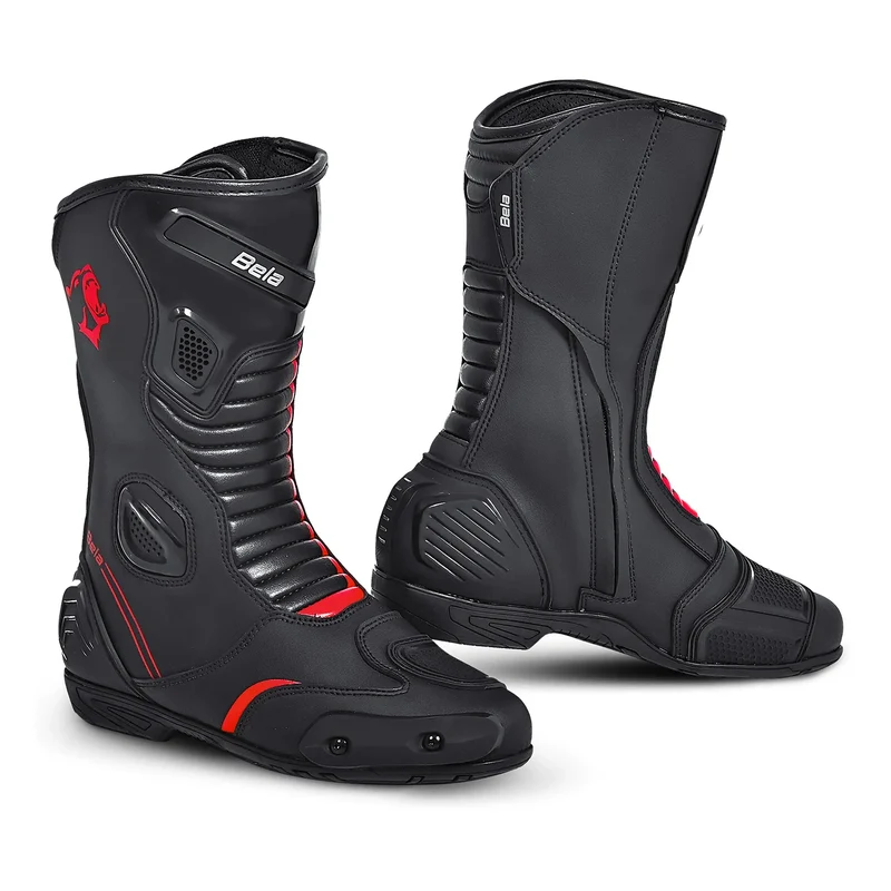 BELA STRIP PIEL BOTAS DE MOTO DE CARRERAS NEGRO ROJO