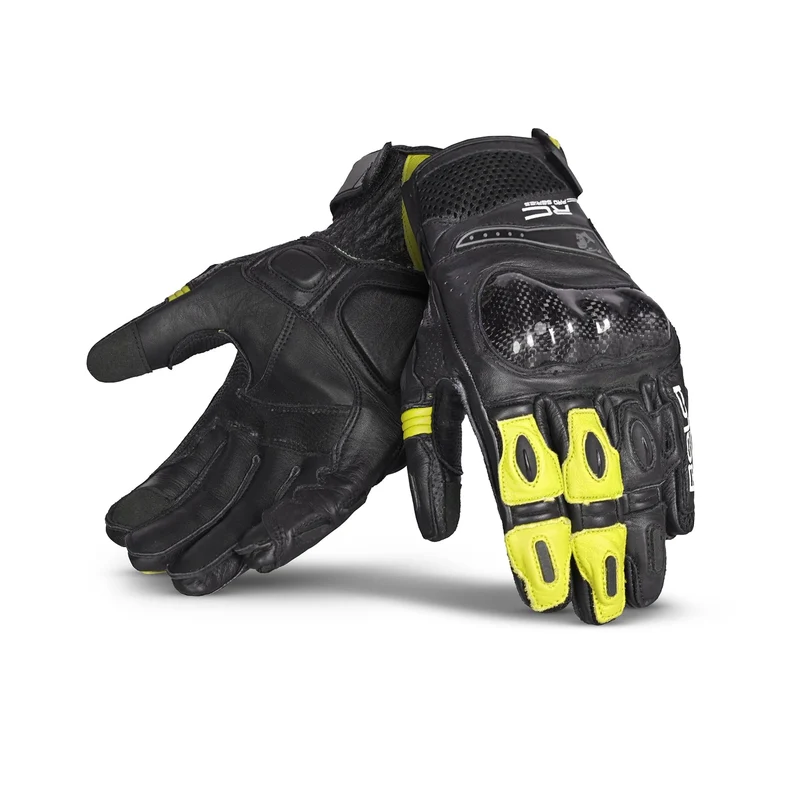BELA ROCKET SHORT GUANTES DE MOTO PIEL NEGRO AMARILLO FLUO