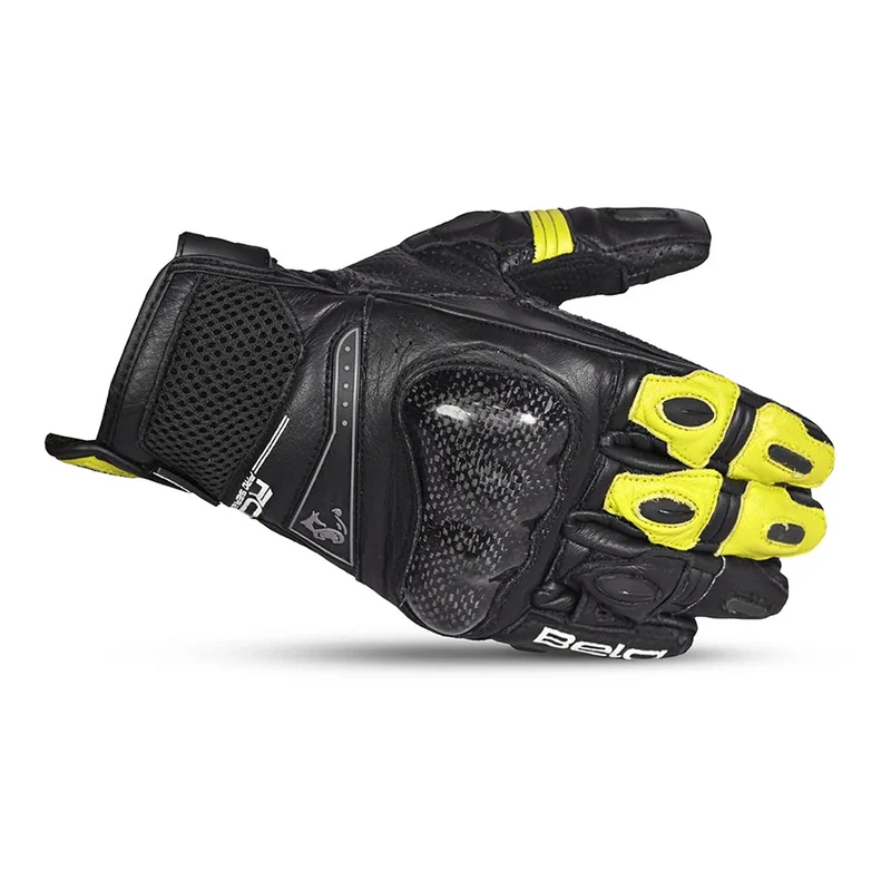 BELA ROCKET SHORT GUANTES DE MOTO PIEL NEGRO AMARILLO FLUO
