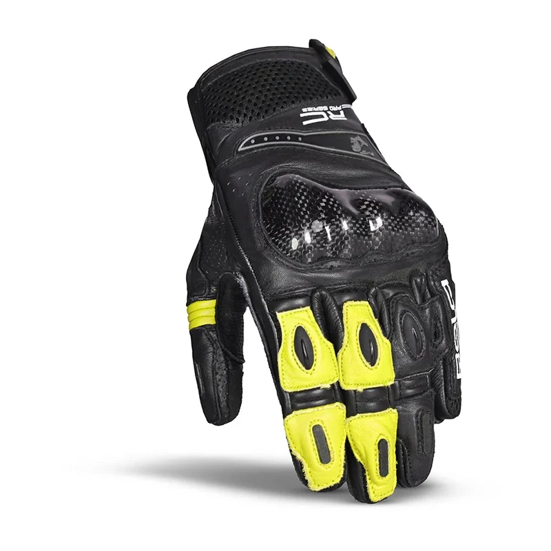 BELA ROCKET SHORT GUANTES DE MOTO PIEL NEGRO AMARILLO FLUO