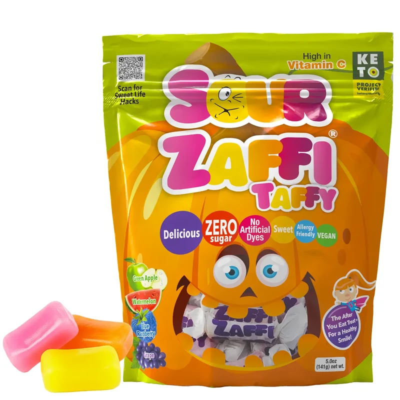 Halloween Zaffi® Sugar Free Sour Taffy Assorted 5 oz Pouch