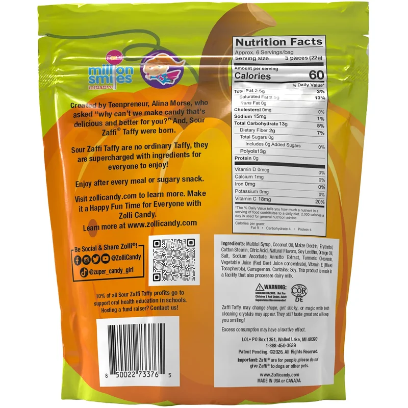 Halloween Zaffi® Sugar Free Sour Taffy Assorted 5 oz Pouch