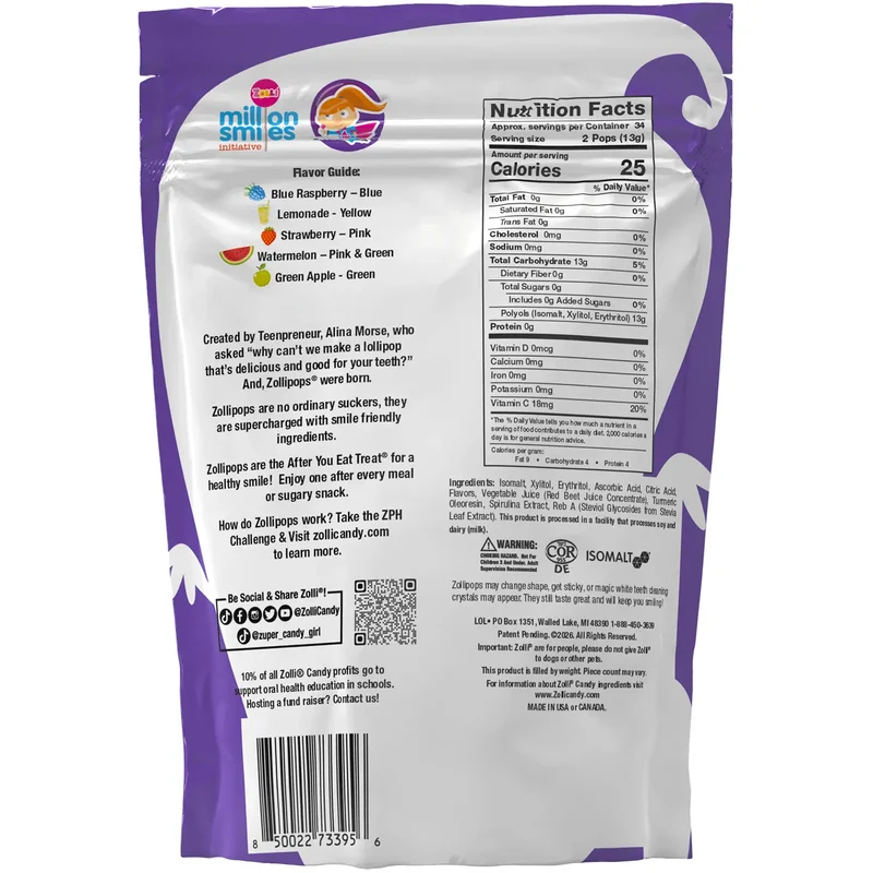 Zollipops Sugar-Free Lollipops – Tooth-Friendly Halloween Candy with Xylitol, Assorted Sour Fruit, 1lb Bag