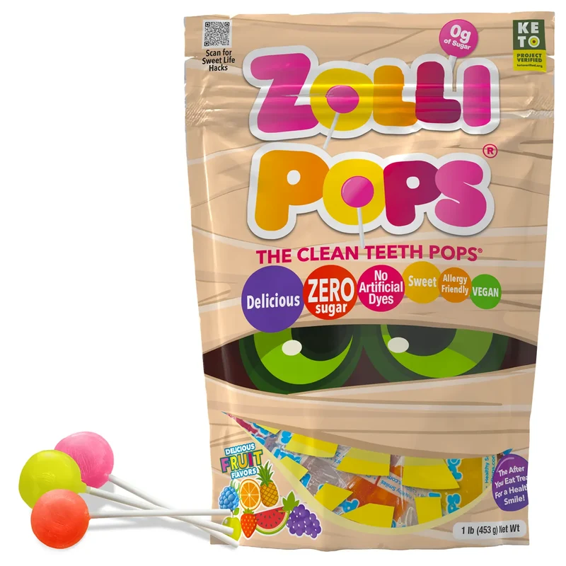 Zollipops Sugar-Free Lollipops – Tooth-Friendly Halloween Candy with Xylitol, Assorted Fruit, 1lb Bag