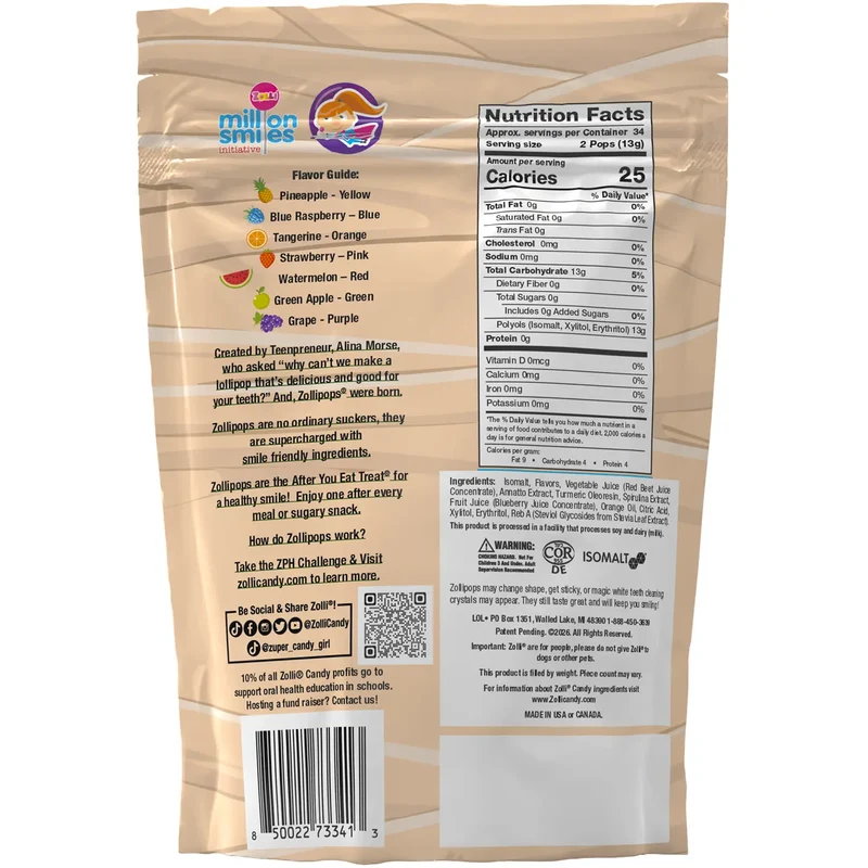 Zollipops Sugar-Free Lollipops – Tooth-Friendly Halloween Candy with Xylitol, Assorted Fruit, 1lb Bag