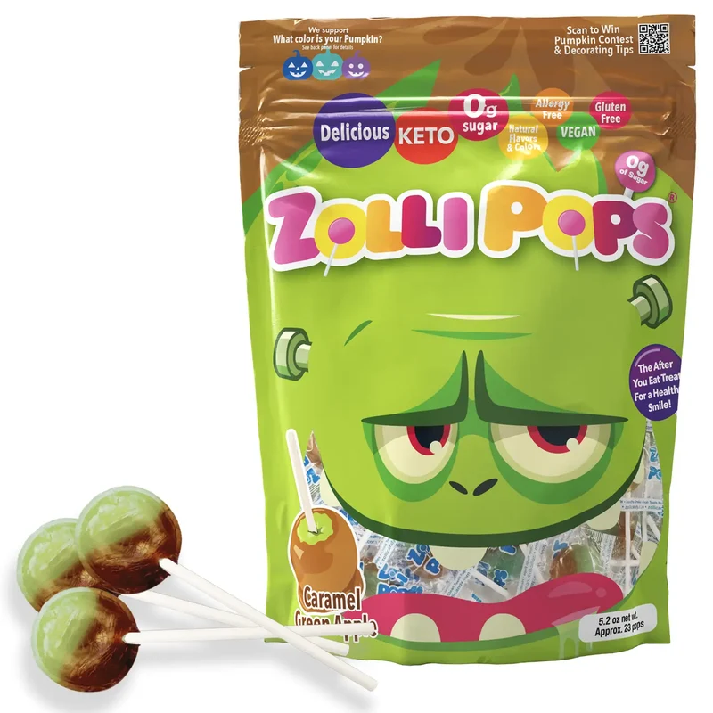 Halloween Zollipops® Sugar Free Lollipops Caramel & Green Apple 5.2 oz Pouch