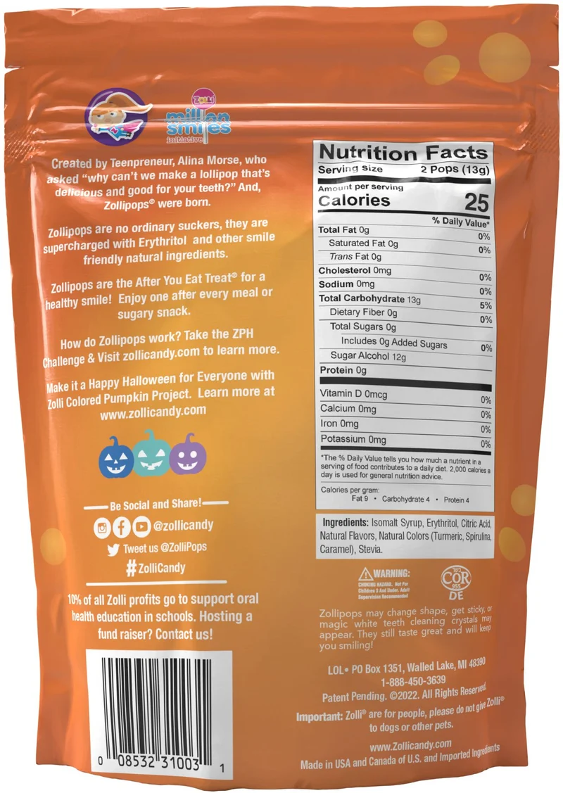Halloween Zollipops® Sugar Free Lollipops Assorted Fruit 5.2oz
