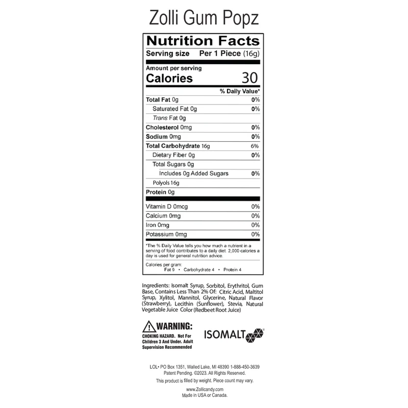 Zolli® Sugar Free Gum Pops 5.6oz Learning Batch #27