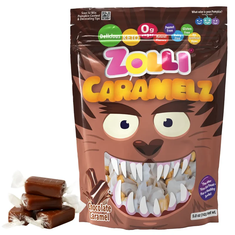 Zolli Caramelz Sugar-Free Caramels – Tooth-Friendly Chocolate Caramel Halloween Candy, 5oz Bag