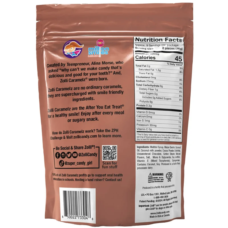 Zolli Caramelz Sugar-Free Caramels – Tooth-Friendly Chocolate Caramel Halloween Candy, 5oz Bag