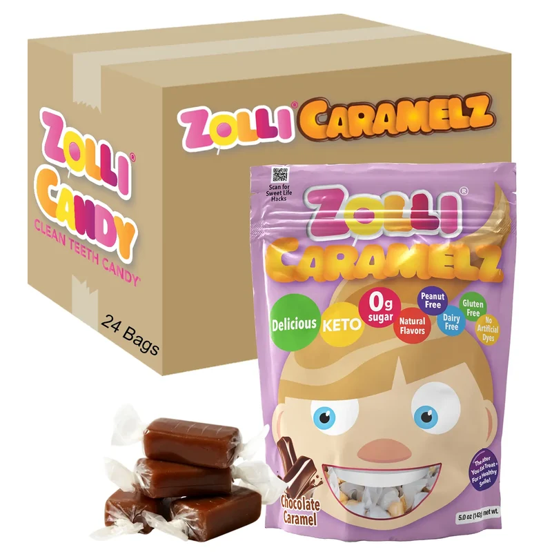 Case Zolli® Sugar Free Chocolate Caramels 5 oz. Pouches - 24/case