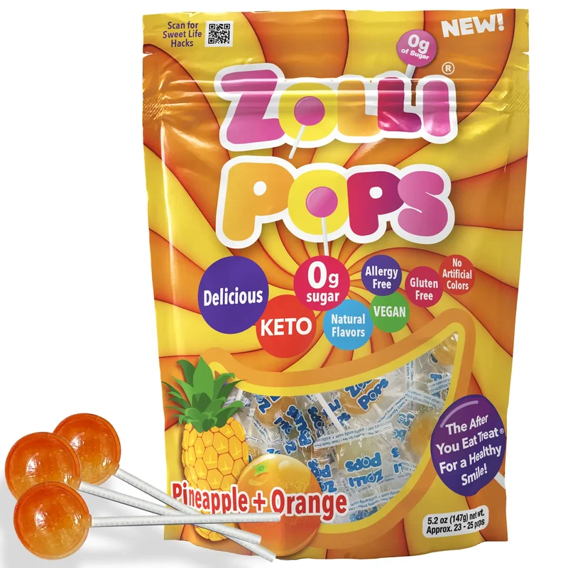 Zollipops Sugar-Free Lollipops – Tooth-Friendly Candy, Pineapple & Orange Swirl, 5.2oz Bag