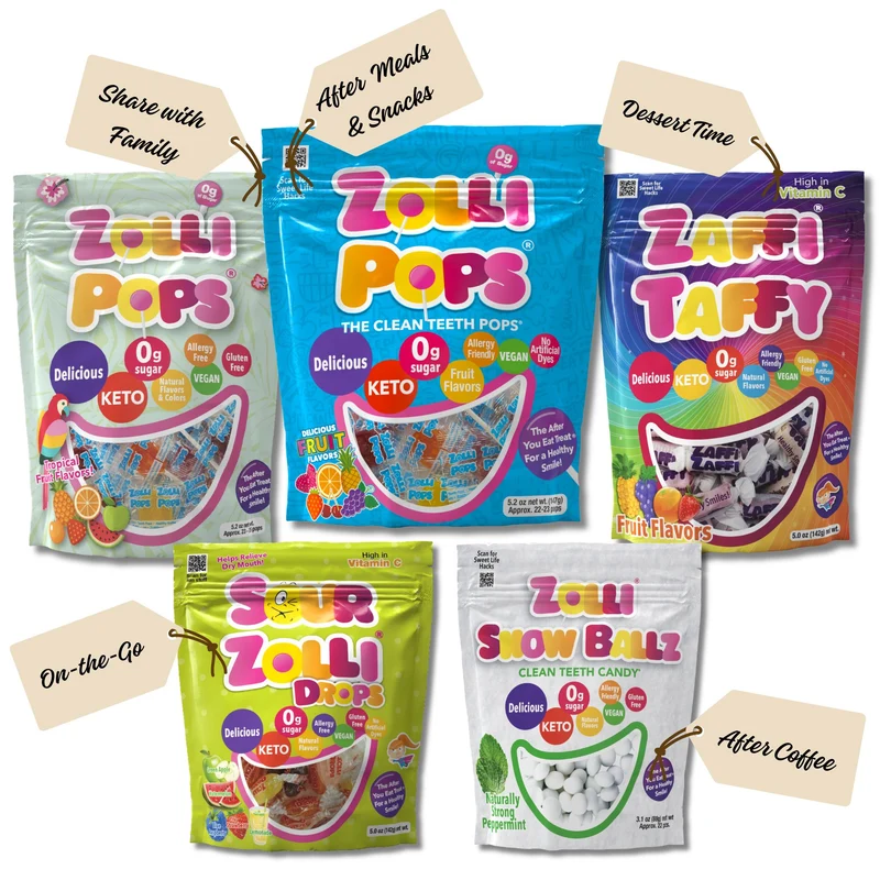 Zolli Candy Bundle - After You Eat Treat™ - Sugar-Free Tooth-Friendly Favorites, 5 Bags