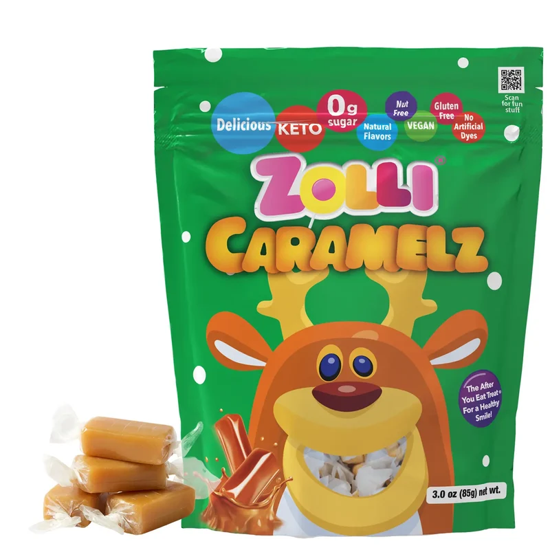 Zolli Caramelz Sugar-Free Caramels – Tooth-Friendly Caramel Holiday Candy, 3oz Bag