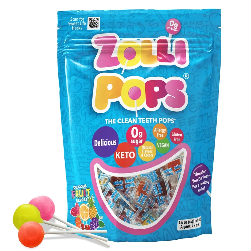 Zollipops Sugar-Free Lollipops – Tooth-Friendly Candy, Assorted Fruit, 1.6oz Bag