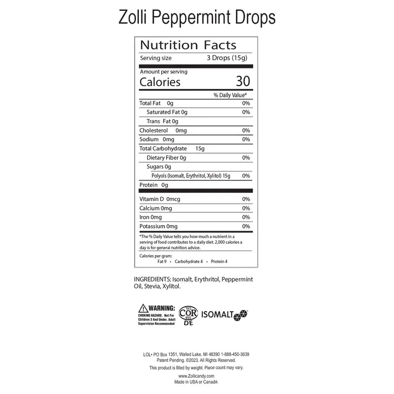 Zolli Sugar Free Peppermint Drops and Mints