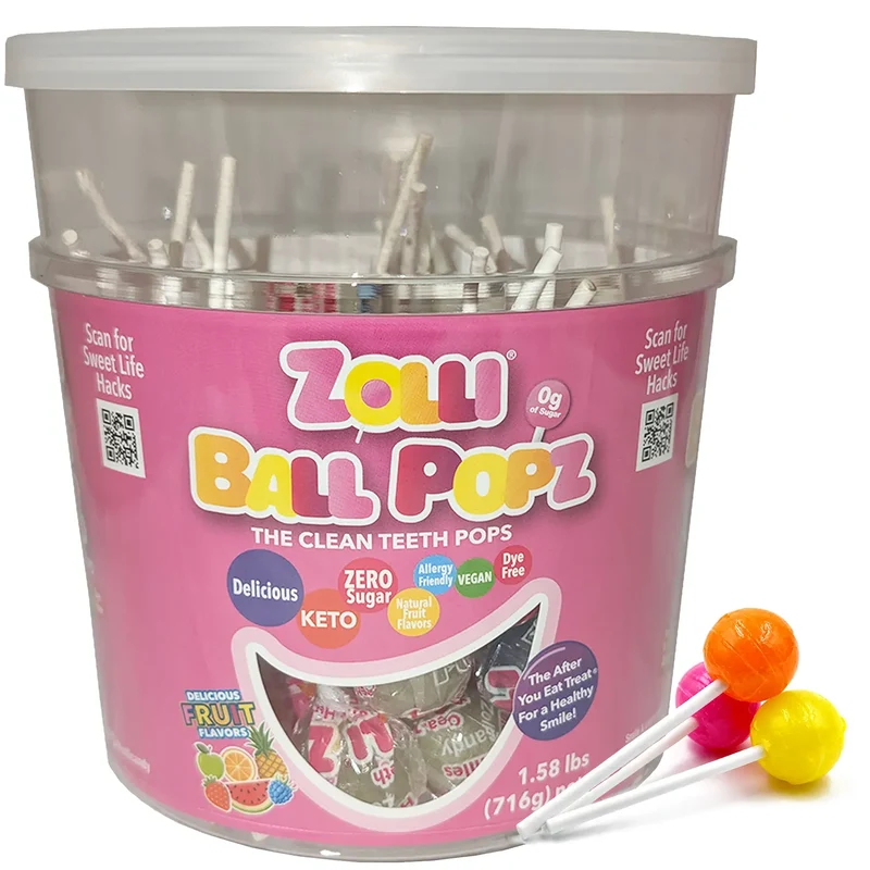 Zolli Ball Popz Sugar-Free Lollipops – Tooth-Friendly Candy, Assorted Fruit, 1.58lb Tub