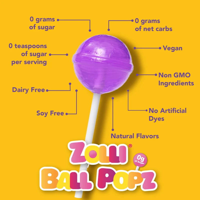 Zolli Ball Popz Sugar-Free Lollipops – Tooth-Friendly Candy, Assorted Fruit