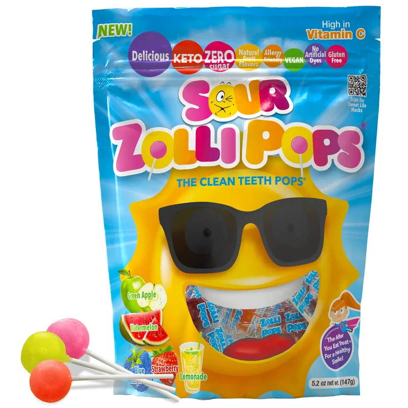 Zollipops Sugar-Free Lollipops – Tooth-Friendly Candy with Xylitol, Assorted Sour Fruit, 5.2oz Bag
